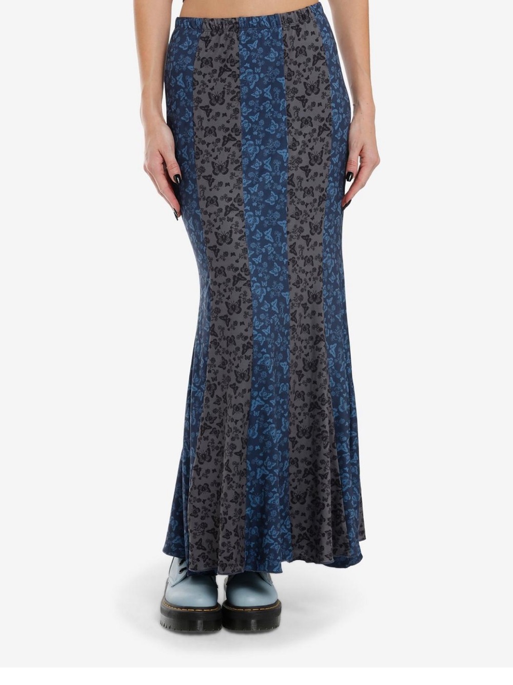 Striped Blue and Gray Maxi Skirt - Women's Panel Flare